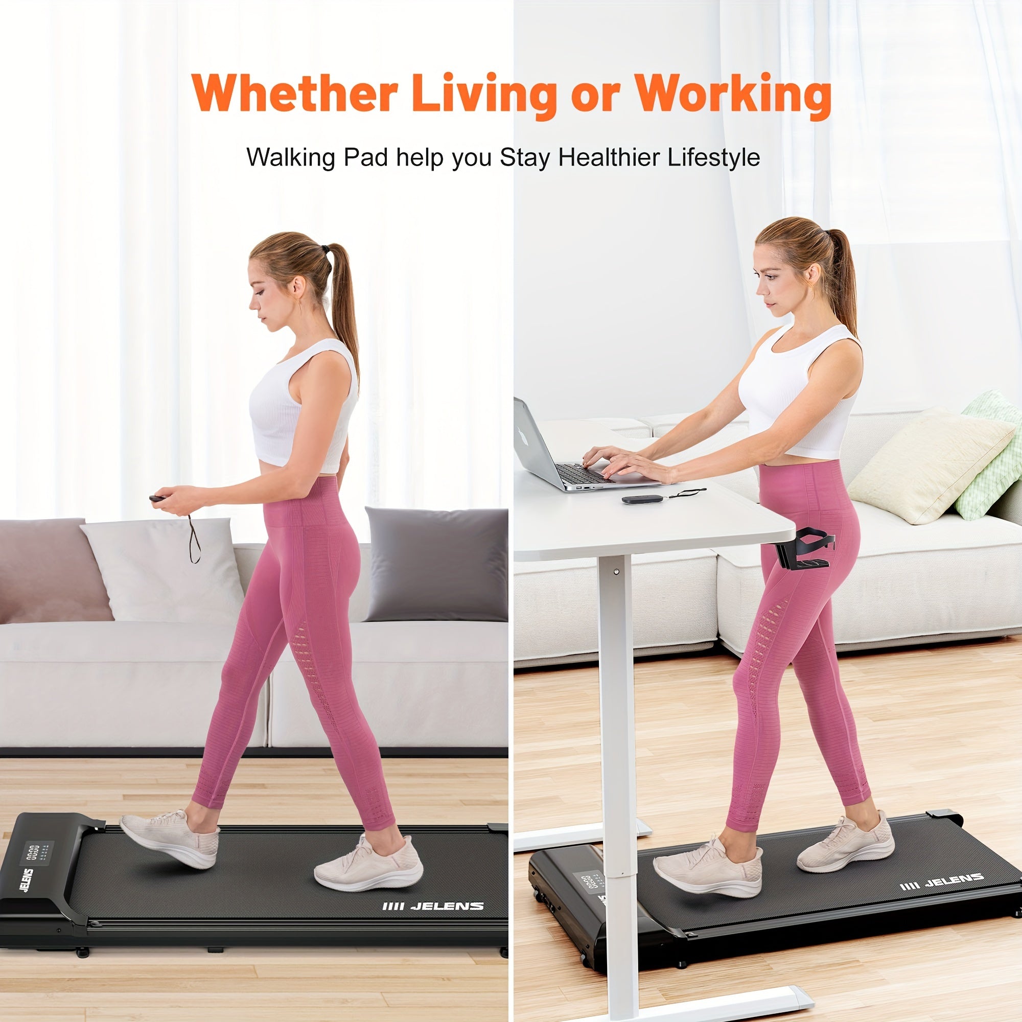 Smart Under Desk Treadmill with Remote Control and LED Interface for Home and Office Fitness