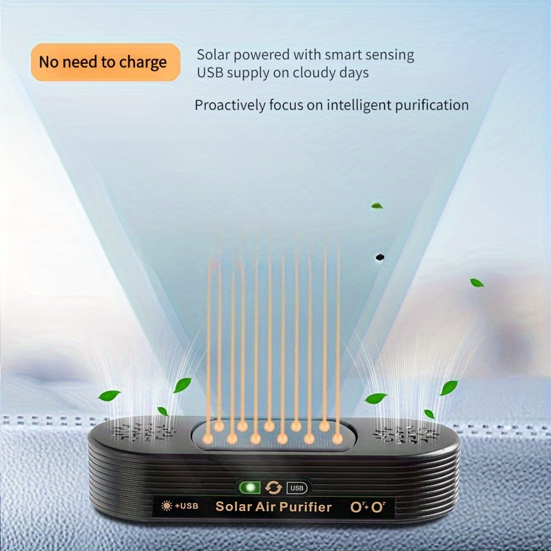 Solar-Powered Dual-Core Car Purifier with Ion and Ozone Technology