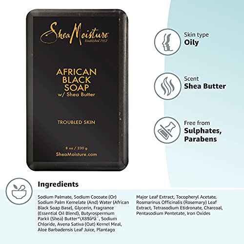 SheaMoisture Bar Soap African Black Soap for Troubled Skin Cleanser with Shea Butter 8 oz