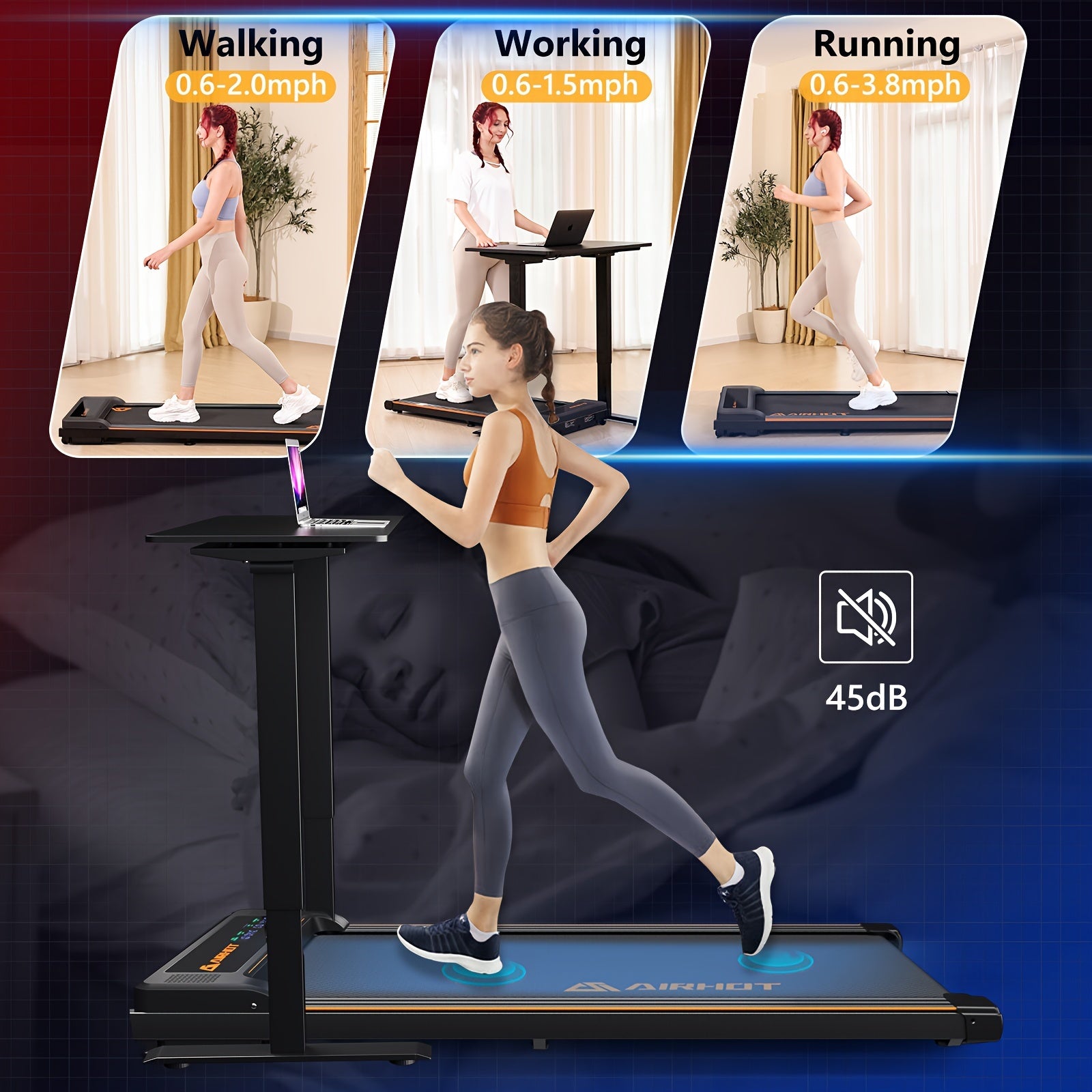 Multi-functional under desk treadmill