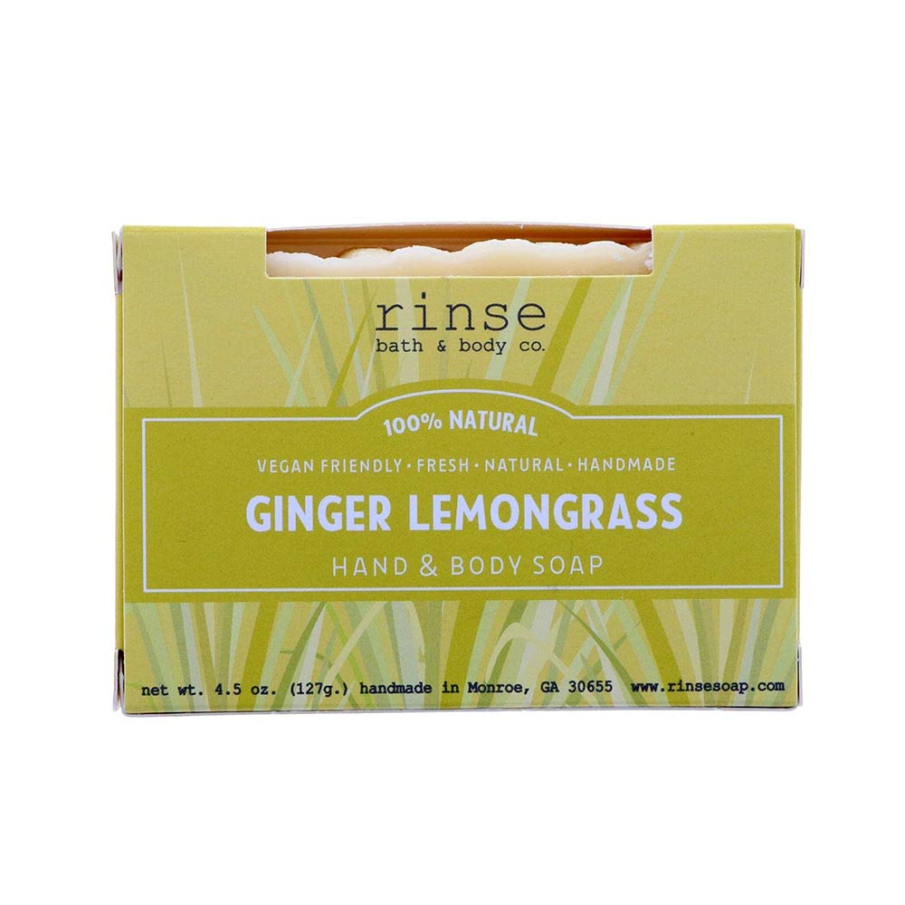 Rinse Bath & Body Lemongrass and Ginger Soap - Handmade Castile Lemongrass Soap w/Shea and Cocoa Butter | Moisturizing Bar Soap w/Ginger Essential Oil | Natural Bar Soap | Vegan| Gluten Free| 4.25oz