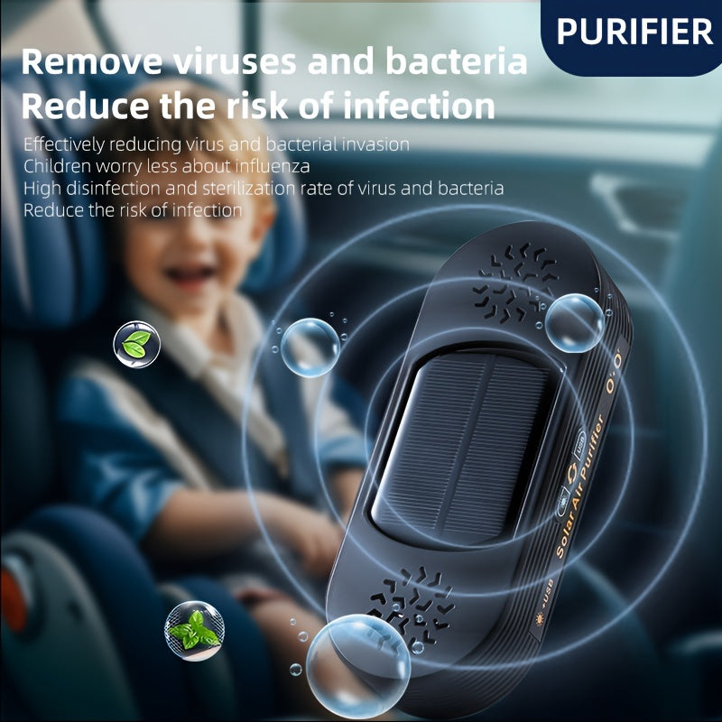 Dual-Powered Solar Car Purifier with Ion and Ozone Technology