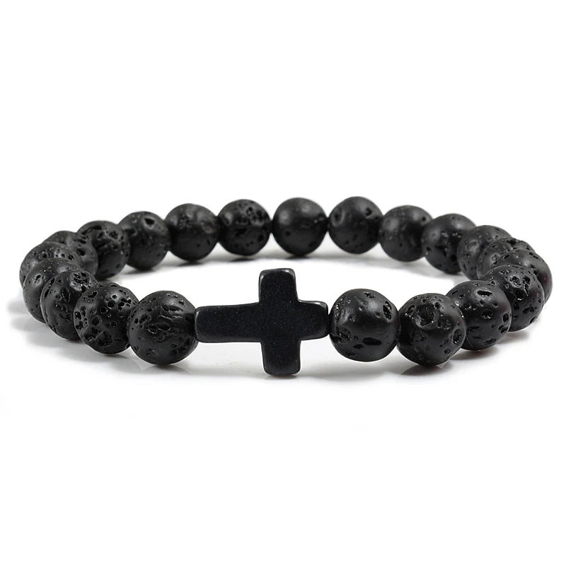 Cross Lava Stone Beaded Bracelet