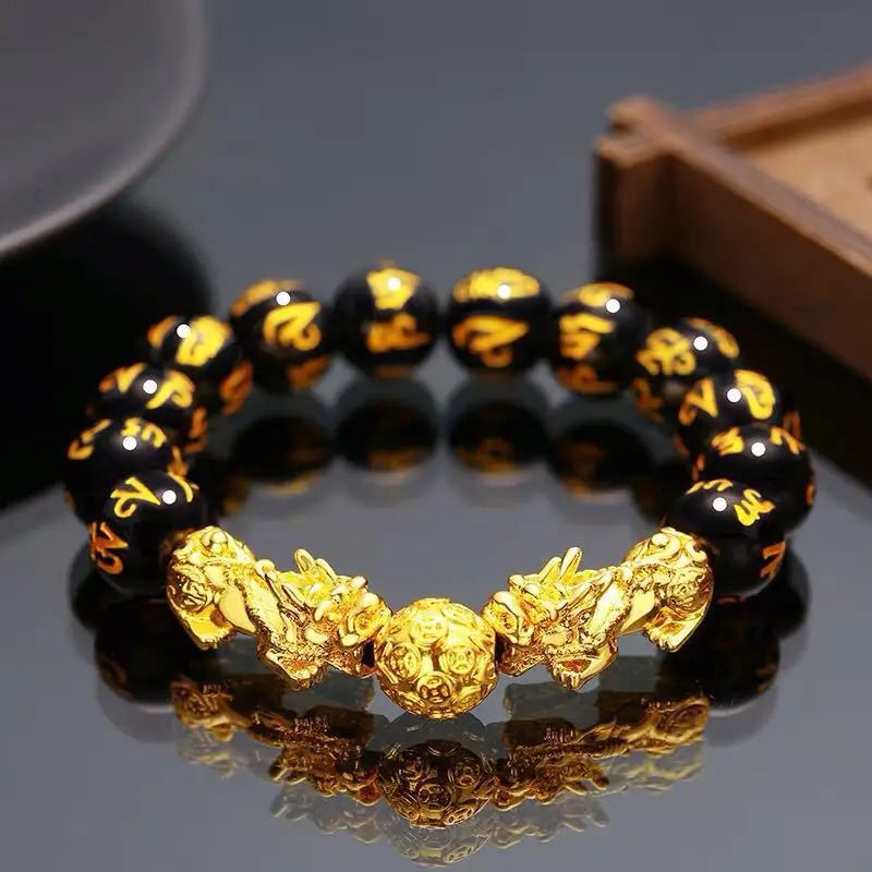 Black and Golden Fortune Beads Bracelet