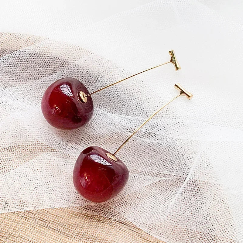 Sweet Cherry Stainless Steel Pendant Earrings