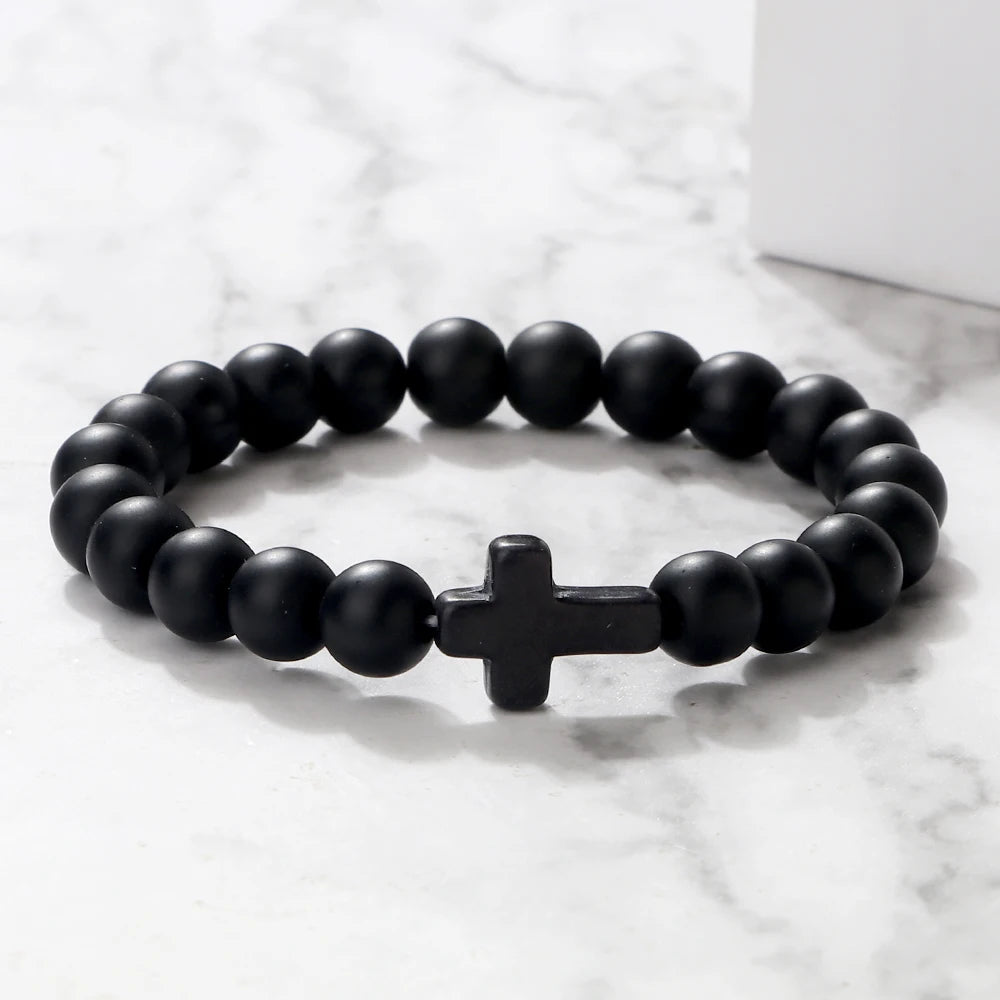 Cross Lava Stone Beaded Bracelet