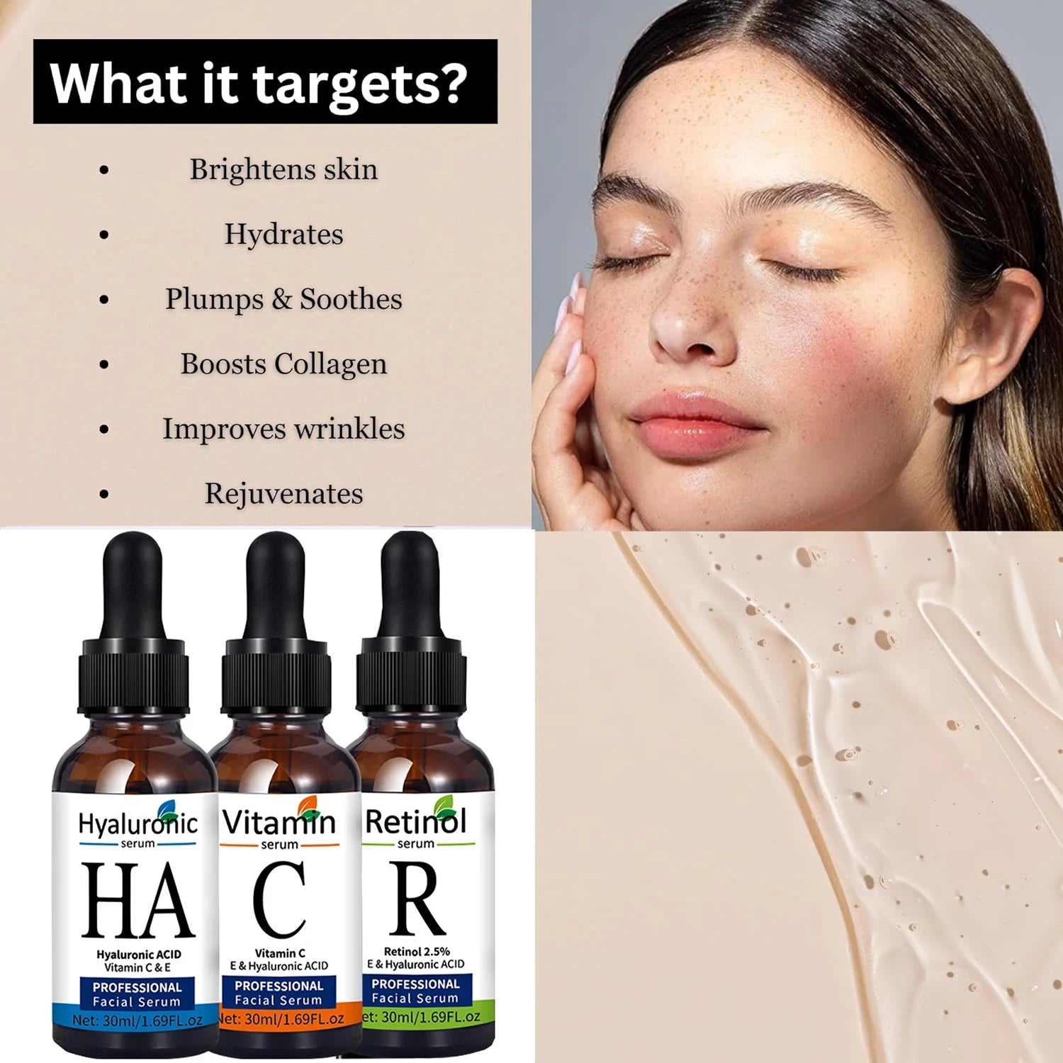 RadianceBoost Advanced Serum Trio with Vitamin C, Hyaluronic Acid and Peptides