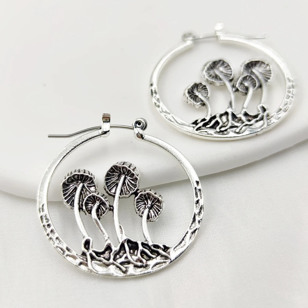 Boho Gothic Mushroom Hoop Earrings