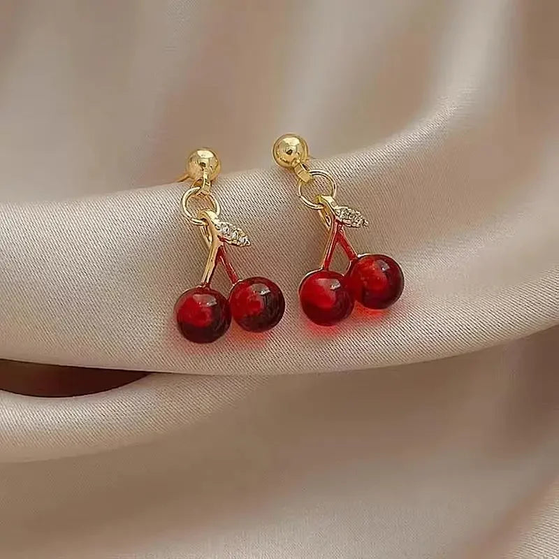 Sweet Cherry Stainless Steel Pendant Earrings