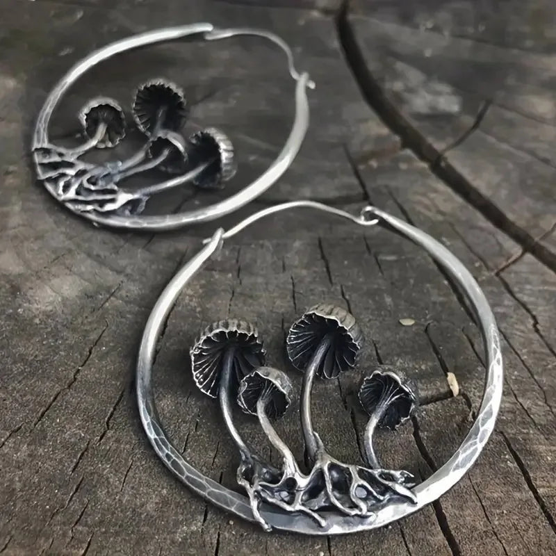 Boho Gothic Mushroom Hoop Earrings