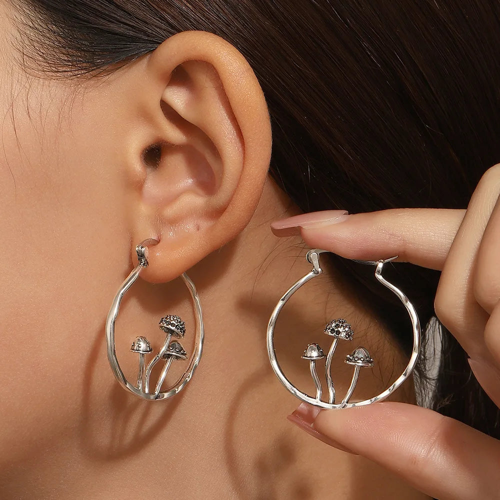 Boho Gothic Mushroom Hoop Earrings