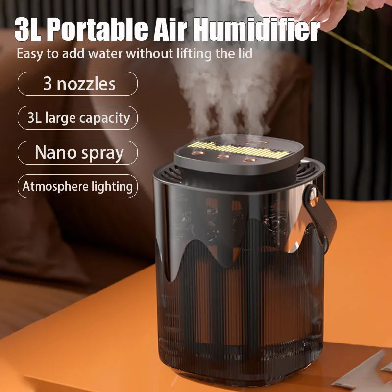 Portable USB Aroma Humidifier with 3 Spray Ports and Essential Oil Diffuser