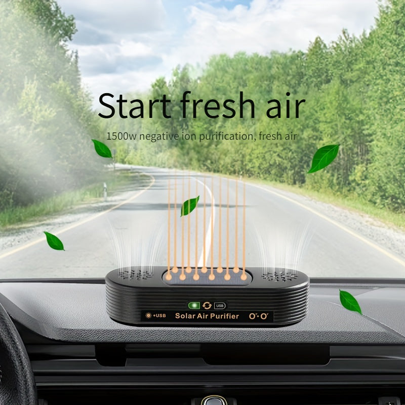 Solar-Powered Dual-Core Car Purifier with Ion and Ozone Technology