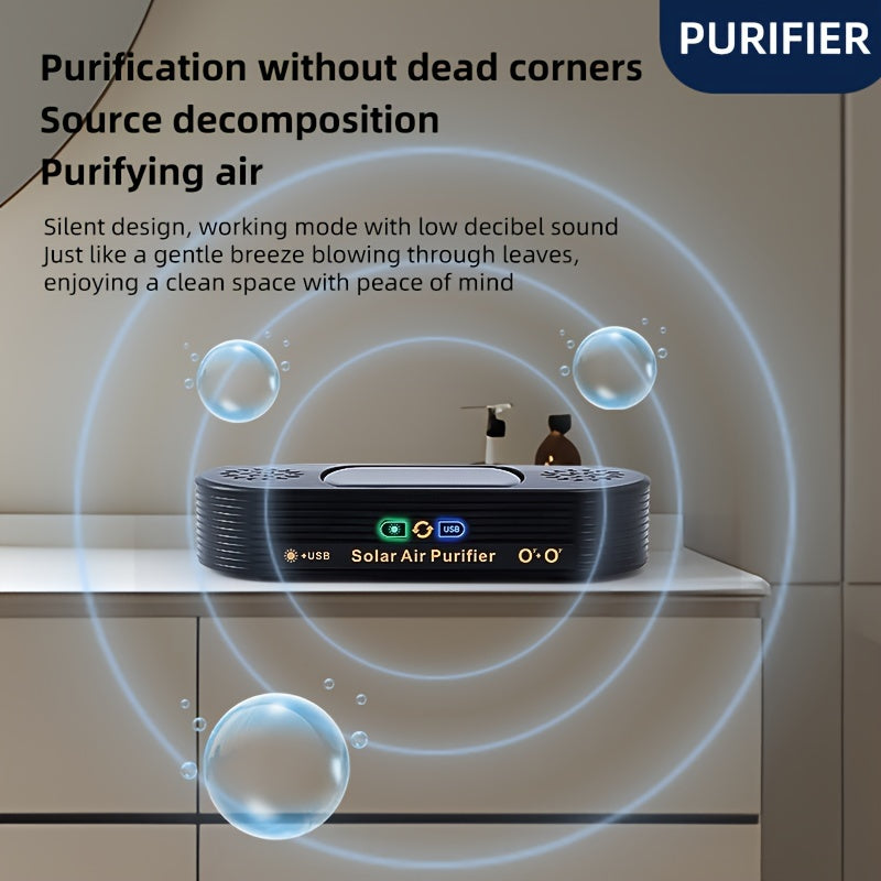 Dual-Powered Solar Car Purifier with Ion and Ozone Technology