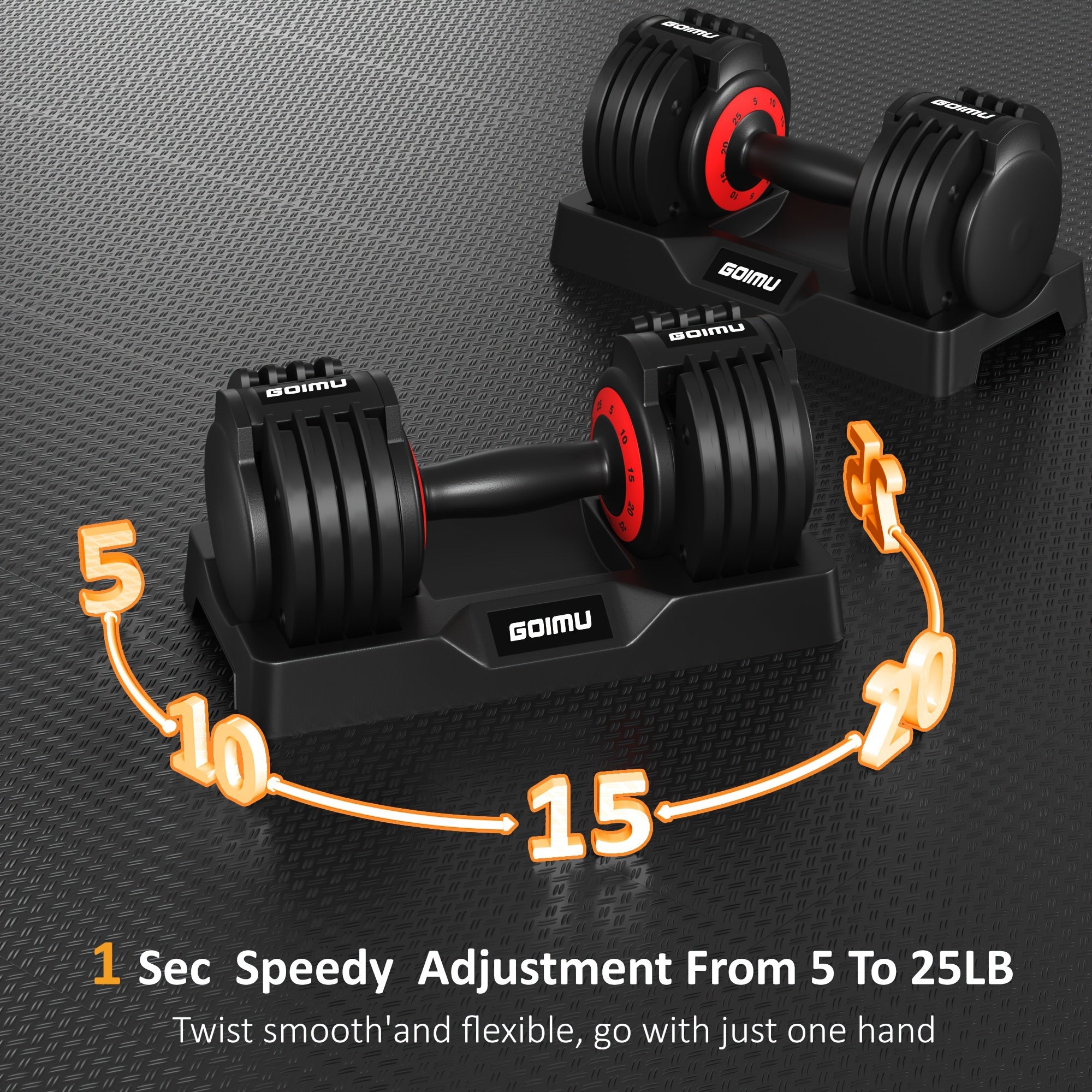 Rapid Adjust Single Dumbbell with Ergonomic Grip